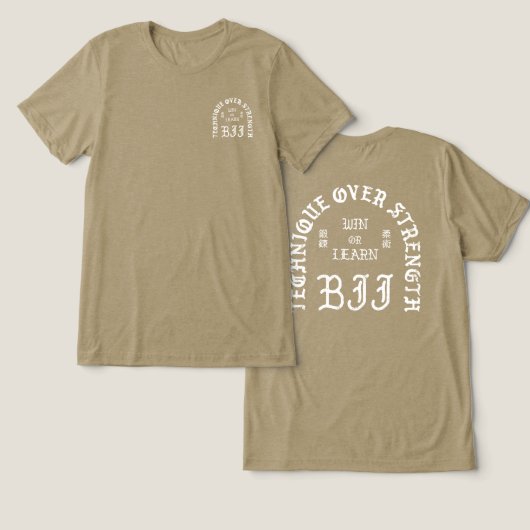 Techniek over Sterkte voor & achter (wit) Tri-Blend Shirt (Ontwerp Voorkant & Achterkant)