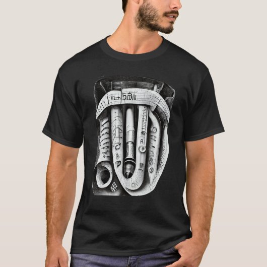 Technisch complexe mechanische machine potlood sch t-shirt (Voorkant)