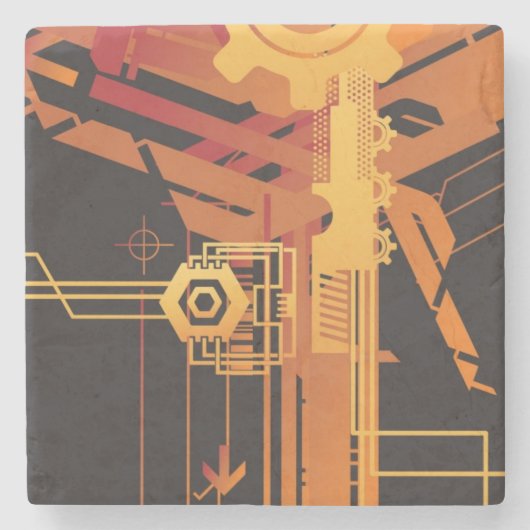 Technisch halftoonpatroon stenen onderzetter (Voorkant)