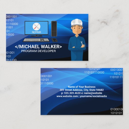 technisch ingenieur | computersoftwarecode visitekaartje (Voorkant / Achterkant)
