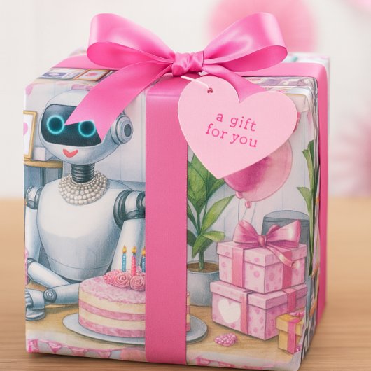 Technisch Onderlegde Meisjes Robot Verjaardag Cadeaupapier
