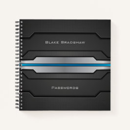 Technisch ontwerp met blauwe gloed en aangepaste t notitieboek