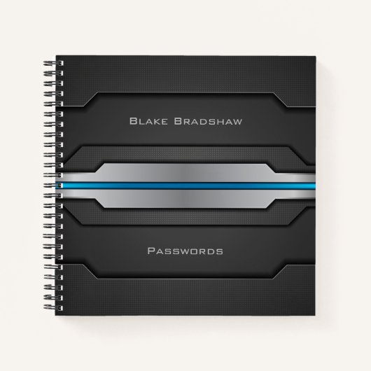 Technisch ontwerp met blauwe gloed en aangepaste t notitieboek (Voorkant)