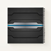 Technisch ontwerp met blauwe gloed en aangepaste t notitieboek (Achterkant)