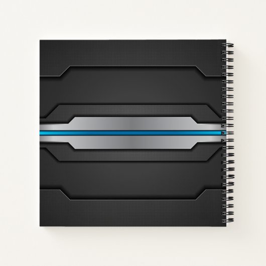 Technisch ontwerp met blauwe gloed en aangepaste t notitieboek (Achterkant)