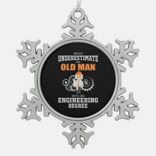 Technisch oud Man met een technische graad Tin Sneeuwvlok Ornament