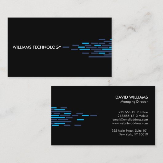 Technisch patroon in blauw op zwart visitekaartje (Voorkant / Achterkant)