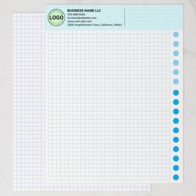 Technisch ruitjespapier met bedrijfslogo briefhoofd (blue Custom Logo Engineering Papers)