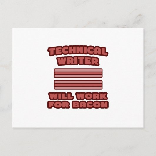 Technisch schrijver.. Werkt voor Bacon Briefkaart (Voorkant)