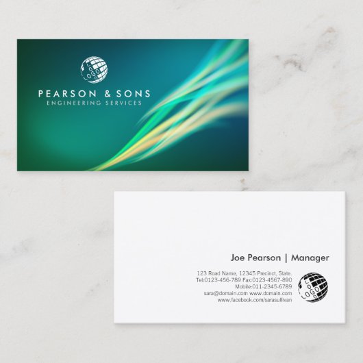 Technisch Techniek Abstracte Groene Lichte Stroom Visitekaartje (Voorkant / Achterkant)