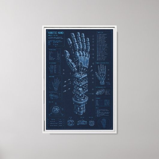 Technische Blauwdruk Robothand Canvas Afdruk (Voorkant)