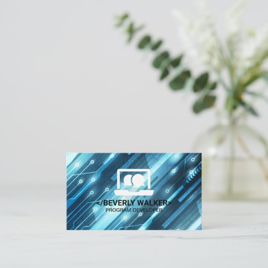 Technische computer Logo | Binaire code achtergron Visitekaartje (Staand voorkant)