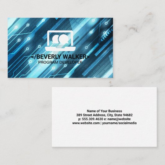 Technische computer Logo | Binaire code achtergron Visitekaartje (Voorkant / Achterkant)