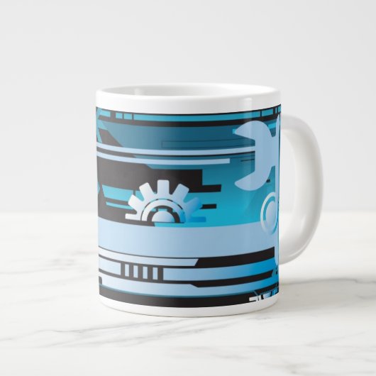 Technische halftone achtergrond 3 grote koffiekop (Voorkant rechts)