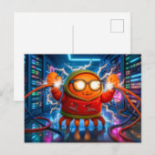 Technische krab die kortsluiting oploopt in server briefkaart (Voorkant / Achterkant)