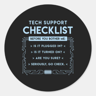 Technische ondersteuning Checklist Computer Geek S Ronde Sticker