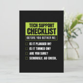 Technische Ondersteuning Humor Checklist voor Dage Feestdagenkaart (Staand voorkant)