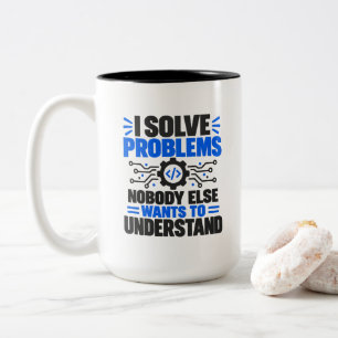 Technische ondersteuning humor I los problemen op Tweekleurige Koffiemok
