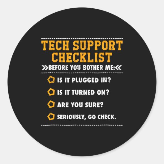 Technische Ondersteuningschecklist Computerfreak Ronde Sticker (Voorkant)