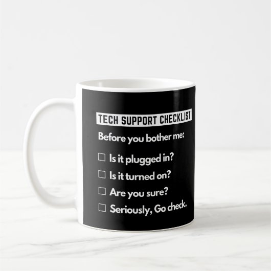 Technische ondersteuningschecklist Funny Computer Koffiemok (Links)