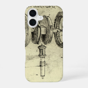 Technische schets van een wiel door Leonardo da Vi iPhone 16 Hoesje