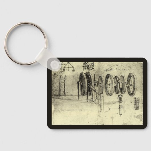 Technische schets van een wiel van Leonardo da Vin Sleutelhanger (Achterkant)