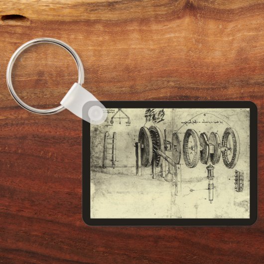 Technische schets van een wiel van Leonardo da Vin Sleutelhanger (Achterkant)