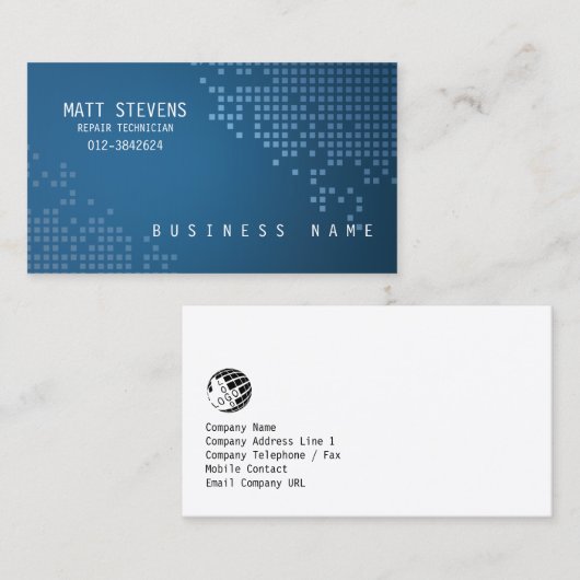 Technische vaardigheden van computerreparatietechn visitekaartje (Voorkant / Achterkant)