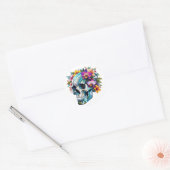 Techno-Bloom schedel Ronde Sticker (Envelop)