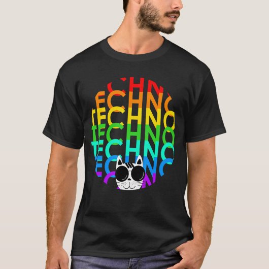 Techno Cat Dub Step Electro Muziek Synthesizer T-shirt (Voorkant)