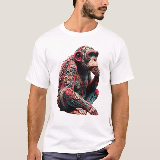 Techno Chimp: levendige mechanische kunst T-shirt (Voorkant)