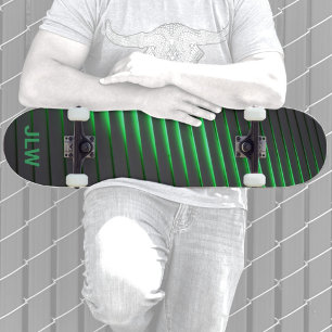 Techno Cyber Green Stripes Black Persoonlijk Skateboard