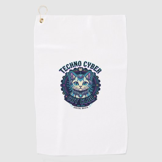 Techno Cyber Kat Grappige Kat Liefhebber Design - Golfhanddoek (Voorkant)