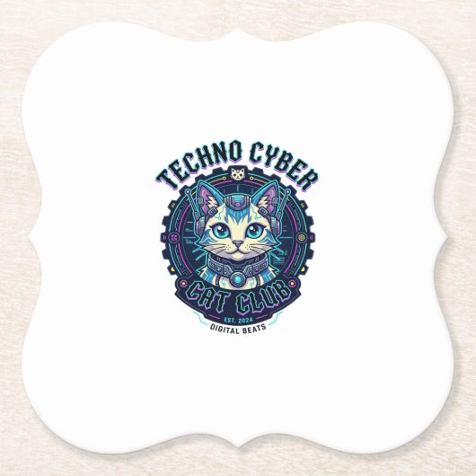 Techno Cyber Kat Grappige Kat Liefhebber Design - Kartonnen Onderzetters (Voorkant)