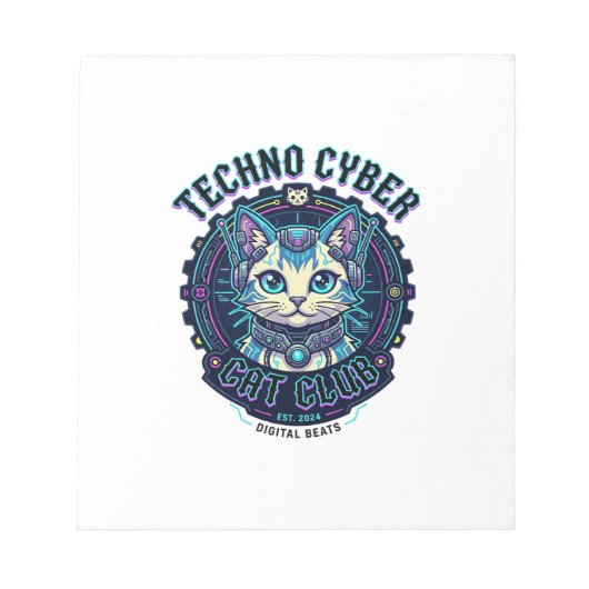 Techno Cyber Kat Grappige Kat Liefhebber Design - Notitieblok (Voorkant)