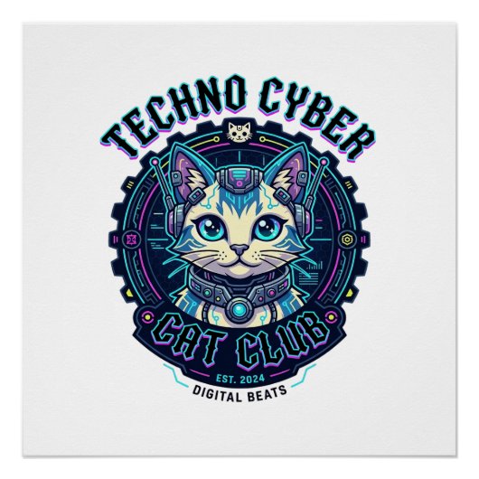 Techno Cyber Kat Grappige Kat Liefhebber Design - Perfect Poster (Voorkant)