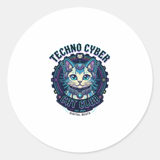 Techno Cyber Kat Grappige Kat Liefhebber Design - Ronde Sticker (Voorkant)