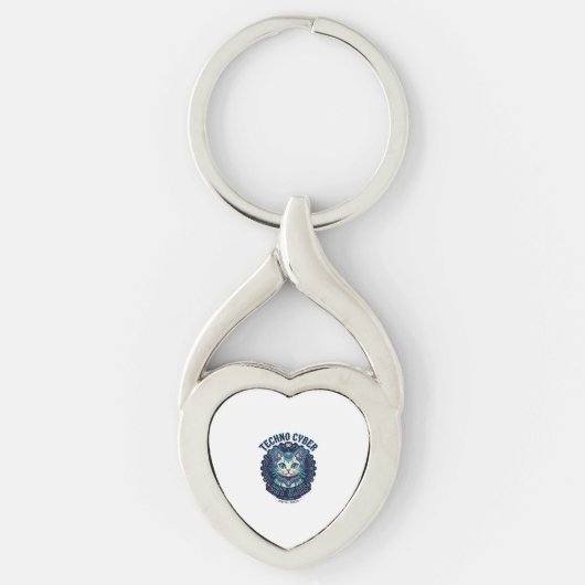 Techno Cyber Kat Grappige Kat Liefhebber Design - Sleutelhanger (Voorkant)
