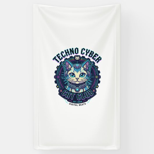 Techno Cyber Kat Grappige Kat Liefhebber Design - Spandoek (Verticaal)