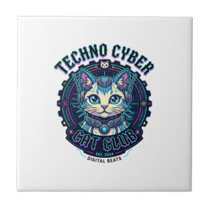 Techno Cyber Kat Grappige Kat Liefhebber Design -  Tegeltje