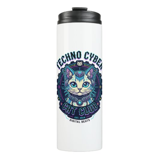 Techno Cyber Kat Grappige Kat Liefhebber Design - Thermosbeker (Voorkant)