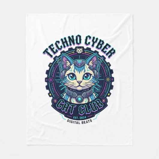 Techno Cyber Kat Grappige Kat Liefhebber Ontwerp - Fleece Deken (Voorkant)
