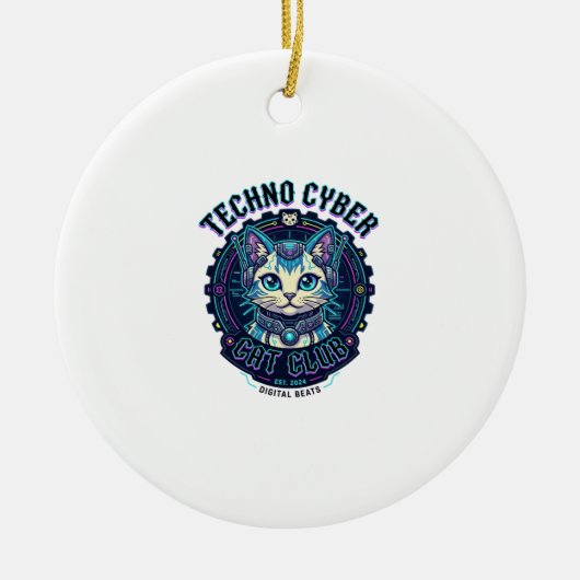 Techno Cyber Kat Grappige Kat Liefhebber Ontwerp - Keramisch Ornament (Voorkant)