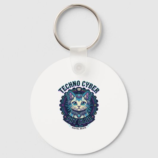 Techno Cyber Kat Grappige Kat Liefhebber Ontwerp - Sleutelhanger (Voorkant)