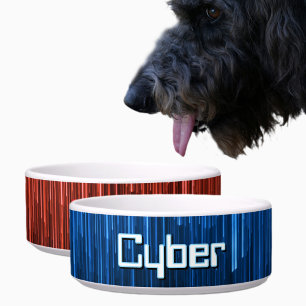 Techno Cyberspace Blauw en Zwart Gepersonaliseerd  Voerbakje