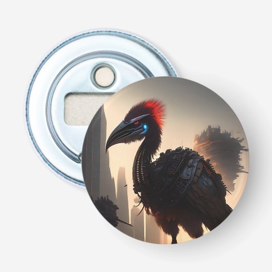 Techno-Feathers: de futuristische EMU-robot Button Flesopener (Voorkant)