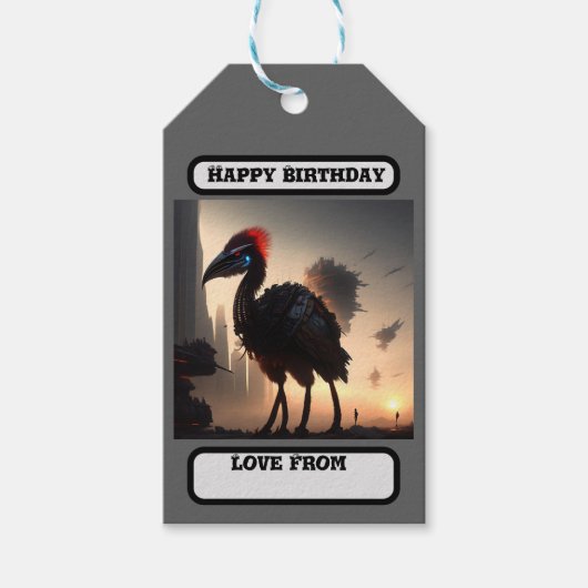 Techno-Feathers: de futuristische EMU-robot Cadeaulabel (Voorkant)