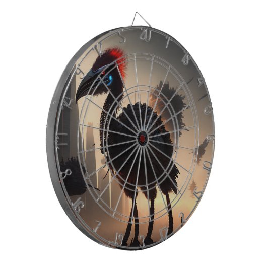 Techno-Feathers: de futuristische EMU-robot Dartbord (Voorkant Links)