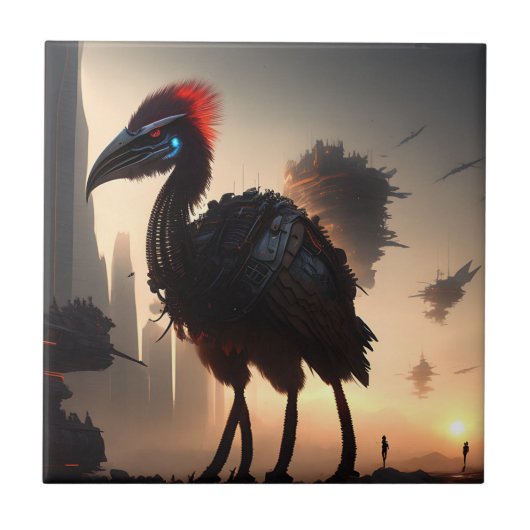 Techno-Feathers: de futuristische EMU-robot Tegeltje (Voorkant)