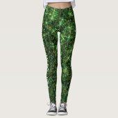 Techno Geek Green Galaxy Glitter CUSTOM TEXT Leggings (Voorkant)